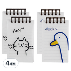動物便攜式迷你線圈便條紙組, 黑貓 + 黃鴨, 4套