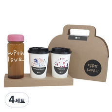 1AM 쥬뗌므 블랜딩 프리미엄 차세트, 크라프트 패키지 + 티백세트(테이크아웃잔 2p + 얼그레이 블라썸 3p + 트리플 베리 3p) + with love 보틀 스티커 + 분홍뚜껑 보틀 + 행복한우리집 패키지 스티커, 4세트