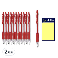 DONG-A P-Knock 按壓式原子筆 0.5mm 12入 + Tukobi 黃色便利貼套組, 紅色, 2套
