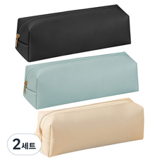 TODAY LIVING 皮革大容量簡約現代高級拉鍊鉛筆袋3件組 R98289Z, 2套, 黑色, 薄荷綠, 米色
