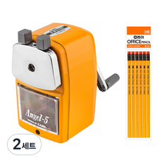 CARL 原廠削鉛筆機 Angel-5 + Donga 鉛筆 HB 6p 套裝, 黃色, 2組