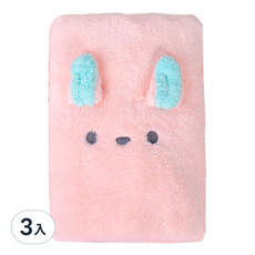 愛北鼻 珊瑚絨毛巾 粉色小兔 柔軟吸水 可愛造型, 3條