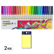 monAmi 中字油性筆F 24色組 + Twoby 便利貼 50 x 76 mm, 黃色(便利貼), 2套