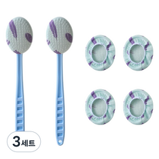 Jungsang I& 握柄沐浴身體刷 自助搓澡棒 2入 + 補充包 4入組, 3套, 藍色