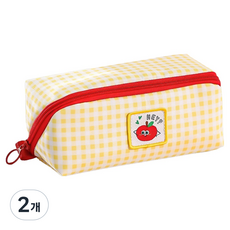 동아피엠에스 체크패턴 패브릭 대용량수납 필통, 2개, 옐로우