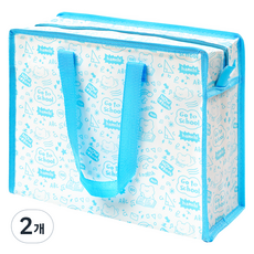 귀여운 햄치패턴 다용도 스쿨 타포린백, 블루, 2개