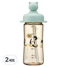 Joai 貓咪矽膠造型頭吸管杯, 2套, 薄荷