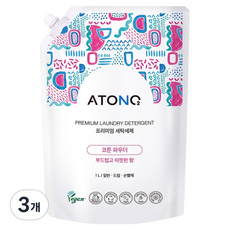 아토앤오투 프리미엄 세탁세제 리필형 코튼파우더향, 1L, 3개