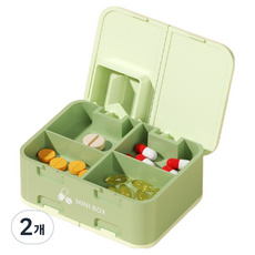 Richisalbong 漂亮迷你星期藥盒收納盒 綠色 8.5 x 6.36 x 3.4 cm, 2個