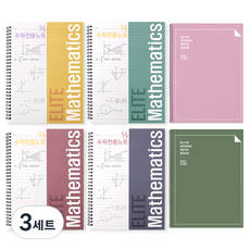 투영디자인 2분의1 엘리트 수학 전용 노트 4종 + 스프링 유선노트 2종 세트, 혼합색상(수학노트), 랜덤발송(스프링노트), 3세트