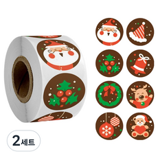Inp 棕色聖誕老人 聖誕節捲筒圓形貼紙 2.5cm 8款 x 60張 套組 IP25-02, 混合顏色, 2套