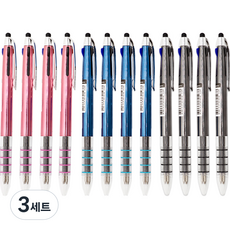 미소로 1000 메탈릭 터치볼펜 0.7mm 3종 x 4p 세트 02195, 핑크, 블루, 블랙, 3세트