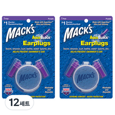Macks 아쿠아블록 실리콘 수영 귀마개 보라색 2p, 12개