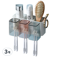 solve living 高級套裝 浴室黏貼式牙刷架 掛架 支架 3人款, 混合顏色, 3個