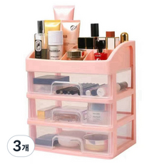 누리브 다용도 정리 책상 수납함 3단, 핑크, 3개