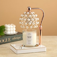 Candle Department Store 珍珠Sara融蠟燈+大豆蠟燭 280g 套組, 玫瑰金白色, Sea Salt&Yuzu