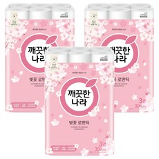 깨끗한나라 벚꽃 로맨틱 천연펄프 3겹 고급롤화장지, 27m, 30개입, 3개