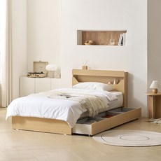 보니애가구 문스테이 LED조명 수납 침대 + 제로 독립스프링 매트리스 + 베드테이블 세트 방문설치, 네츄럴(프레임,베드테이블), 아이보리(매트리스)