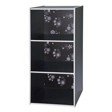 EASYHOME 花系列三層開放式收納櫃, 塑合板+纖維板, 黑色, 90 x 42 x 28.5cm