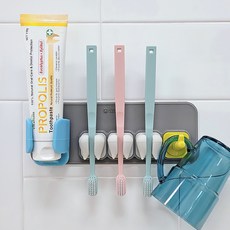 Silibath Hug多功能3人矽膠倒立浮空牙刷架+牙膏架置物架, 灰色, 1個