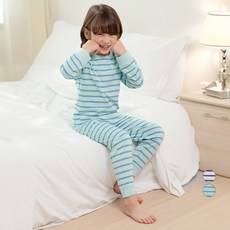 LollyTree 童款30支棉9分袖條紋家居服套裝