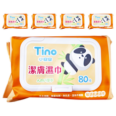 Tino 小安安 嬰兒潔膚濕巾, 天然柑橘萃取 呵護肌膚, 無香料、無酒精成分, 溫和不刺激, 增厚30%, 一抽一張好方便, 80張, 5包