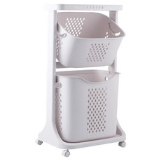 Nature Living 移動式雙層洗衣籃，可分離設計，角度可調, 米白色, 43.7 x 33 x 78cm