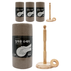 유하우스 멜트브라운 일회용 수세미 60매 x 2개 + 원목 롤 수세미 전용 걸이, 혼합 색상, 4개