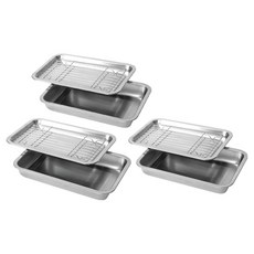 4BNK 無研磨劑廚房用方形全不鏽鋼託盤, 3個, 托盤 中 3入, 托盤 + 網架 + 托盤