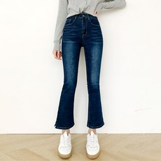 jalbba jean 女款 內鬆緊帶開衩喇叭牛仔褲