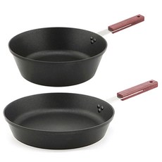 Kitchenwell IH電磁爐適用Black Edge木柄鍋具2件組, 黑色, 平底鍋 28cm+炒鍋 24cm, 1組