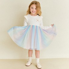 hejmini 愛心蝴蝶結緞帶彩虹紗洋裝