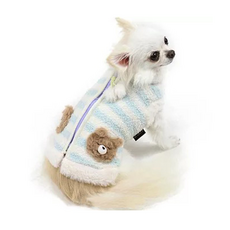 PET PARADISE 寵物衣服 保暖後背開背心 SS, 藍色 橫條紋小熊, 1件