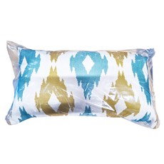 棉麻舒適長型抱枕 腰靠枕 布套可拆洗, 29 x 47.5cm, 藍綠圖騰