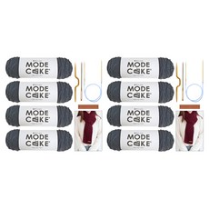 니뜨 모드케이크 뜨개실 100g x 4p + 폴 케이블 머플러 도안 + 줄바늘 6mm + 꽈배기바늘 + 돗바늘 + 심플직사각라벨 세트, 2세트, 19챠콜