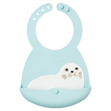 VIIDA Joy 便攜式矽膠圍兜, 食品級矽膠材質，柔軟舒適，四段可調整，大口袋設計, 歐文海豹, 1個, 1入