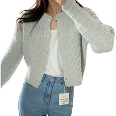 女款復古小香風圓領針織外套 聚酯纖維, 肩寬37 x 胸寬45 x 袖長50cm 全長49cm, 灰