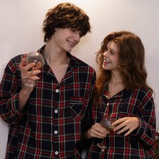 어나더디 체크 긴팔 남녀 커플 잠옷 상하의 세트