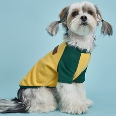 cheepet 英文印花寵物T恤, 黃色(袖子卡其色)