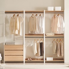 삼익가구 로우디 시스템 옷장 드레스룸 800 3단 서랍형 + 2단 행거형2p 세트 방문설치, 오크