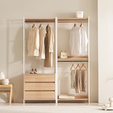 삼익가구 로우디 시스템 옷장 드레스룸 800 3단 서랍형 + 2단 행거형 세트 방문설치, 오크