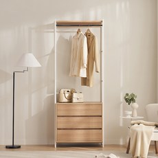 삼익가구 로우디 시스템 옷장 드레스룸 800 3단 서랍형 방문설치, 오크