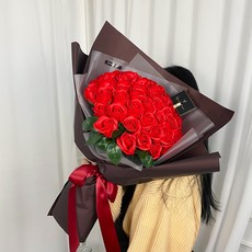 이플린 비누꽃 50송이 장미 대형 꽃다발, 레드, 1개