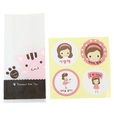 黃氏便當 M號餅乾袋 貓咪 100入 + 貼紙 情侶 少女 100入, 1套