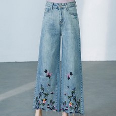 ATTERLIC 女款下擺花卉刺繡微喇叭寬褲 01159