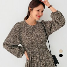 Babbling Brook 女款豹紋長袖收腰連身長裙, 黑色