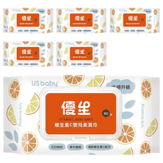 US baby 優生 維生素C嬰兒柔濕巾 清爽型 80張, 1入, 6包