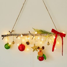 ASPASIA 聖誕節木條掛飾+圓形燈泡燈串, 混色