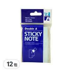Double A 便利貼 76mm x 51mm 粉藍色, 100張, 12包