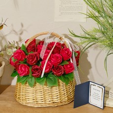 ASPASIA 肥皂玫瑰花籃 30朵+卡片+蕾絲緞帶, 紅色